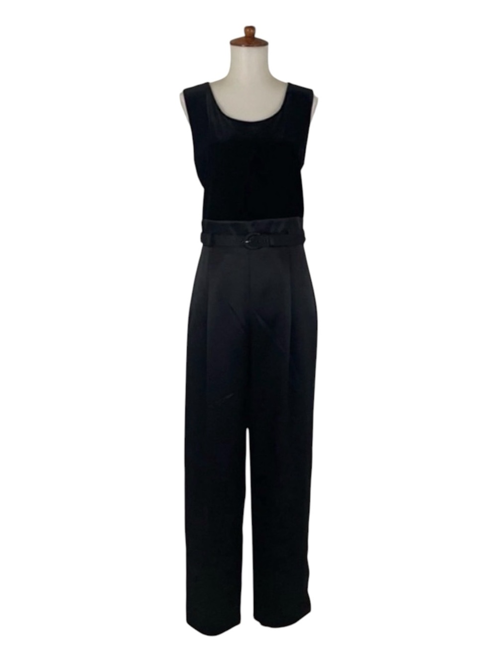 Vintage 80s 90s Velvet Satin Sleeveless High Waist Jumpsuit Gothic Glam Chic